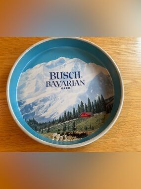 Vintage 1960 "Busch Bavarian Beer" 13" Metal Round Bar Tray